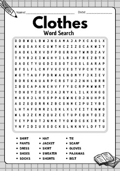 Clothes No Prep Word Search Puzzle Worksheet Activity | TPT