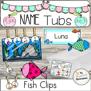 Preview of Clothes Pins Ocean Write My Name / Spell My Name Writing Centers / Bins / Tubs