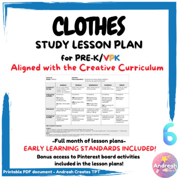 Preview of Clothes Study Lesson Plan Creative Curriculum PRE-K / VPK