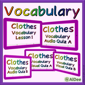 Preview of Clothes Vocabulary Audio Lesson 1 with Audio and Visual Quizzes