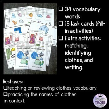 Clothes ESL Worksheet, Activity Cards