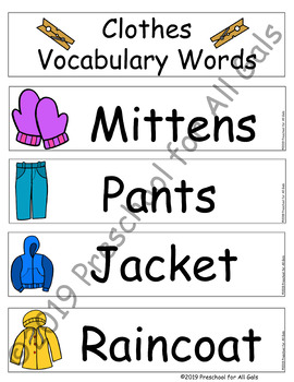 Clothing Vocabulary and Visuals for 3K, Preschool, Pre-K and Kindergarten