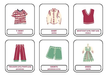 Preview of Clothes Vocabulary (with Spanish translations)