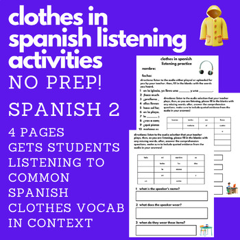 Preview of Clothes in Spanish Listening Activity and Audios (Spanish 2)