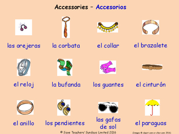 Preview of Clothes in Spanish Posters / Slides