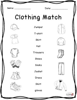Clothes matching worksheet by Purple Playdoh | TPT