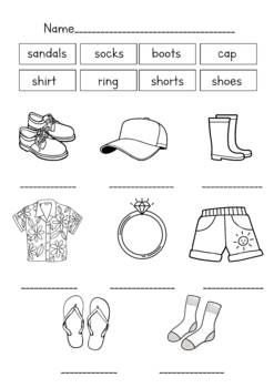 Clothes vocabularies Worskeet by Wiphada Kaengsantia | TPT