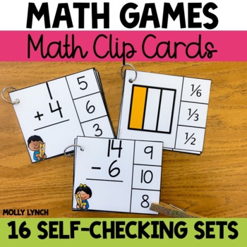 Preview of Math Center for 1st Graders Clothespin Clip Cards for Reviewing Math
