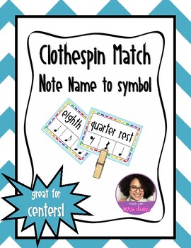 Preview of Clothespin Match Cards: Note Symbol to Note Name | Great for Music Centers!