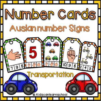 Preview of Clothespin Number Cards with Auslan Number signs- Transportation
