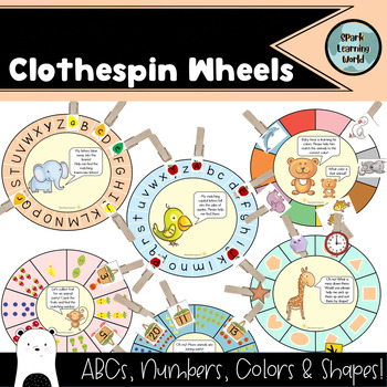 Preview of Clothespin Wheel Matching - Letters, Numbers, Colors, & Shapes