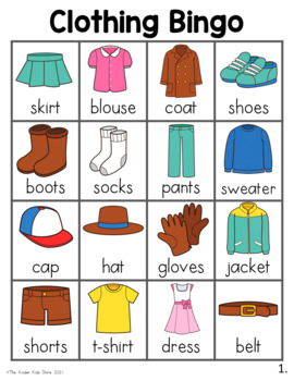Clothing Bingo Game by The Kinder Kids | Teachers Pay Teachers