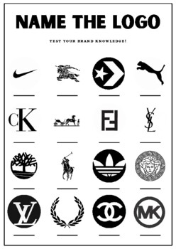 Clothing Brands Fashion Logo Quiz / Worksheet & Answers by Miss C ...