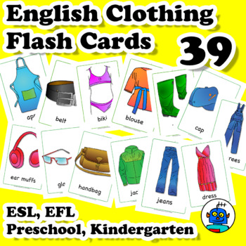 English ESL EFL Clothing Flash Cards. Clothes Word Wall Vocabulary