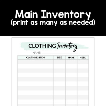 clothing inventory sheet