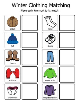 Clothing Items Matching Activity by MissH's Tools | TPT