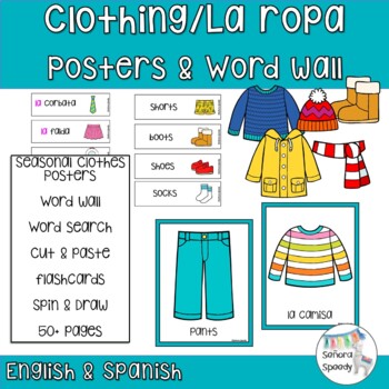 Preview of Clothing/La Ropa Activity Pack - Posters, Word Wall, Interactive Notebook