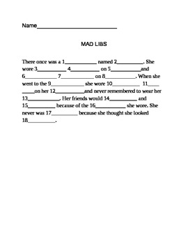 Preview of Clothing Madlibs