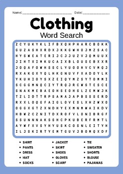 Clothing No Prep Word Search puzzle Worksheet by It is All Relative to ...