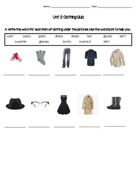 Print Map Quiz: Describing clothes (language - clothes