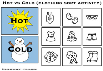 Preview of Clothing Sort Activity (Hot vs. Cold) Weather Unit