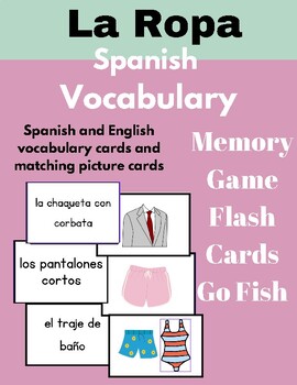 Clothing Spanish Vocabulary, Memory Game, Flash Cards, Go Fish | TPT