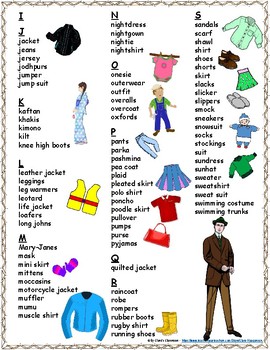 Clothing Student Printable Word Bank by Clare's Classroom - The ...