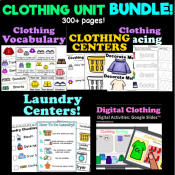 Preview of Clothing Unit Center Activities BUNDLE for 3K, Preschool, Pre-K and Kindergarten
