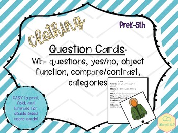Preview of Clothing Vocabulary: Question cards