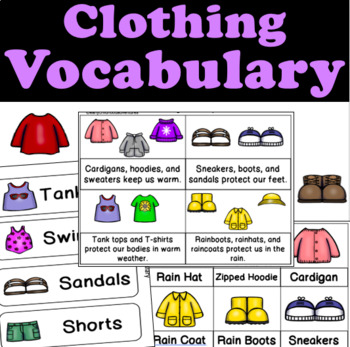 Preview of Clothing Vocabulary and Visuals for 3K, Preschool, Pre-K and Kindergarten