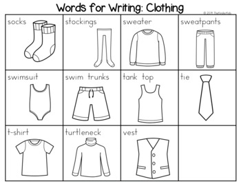 Clothing Words - Writing Center Word Lists  Learning english for kids,  Clothes words, English lessons for kids