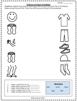 Clothing and Body Parts Matching - ESL by ESL Endeavors