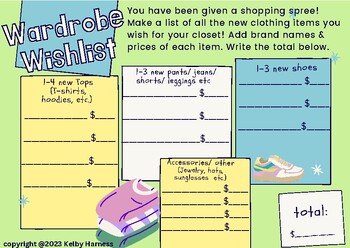 Preview of Clothing and Textiles: Wardrobe Wishlist-Shopping Spree- FCS-FACS-Life Skills-