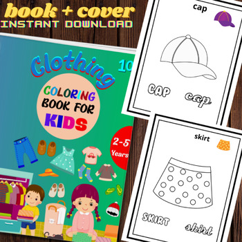 Preview of Clothing coloring book for kids, printable clothing coloring pages, printable
