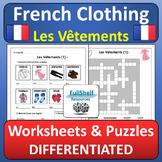Clothing in French Worksheets and Puzzles Les Vetements NO