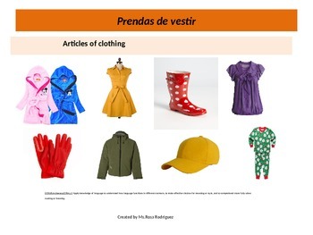 Preview of Clothing in Spanish