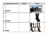 Clothing vocabulary in Spanish w/pictures to translate int