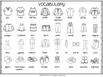 Clothing vocabulary word wall for ESL by Mme R's French Resources