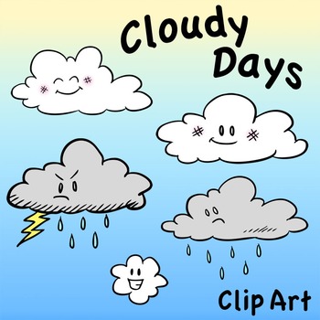 Preview of Cloud Characters Clip Art, Cloudy Days, Storm Cloud, Rain Cloud, Happy Cloud