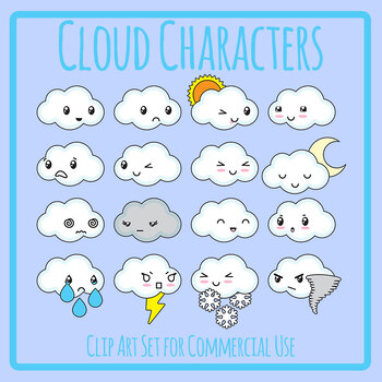 Cloud Characters - Cute Little Weather / Rain Guys Emotions / Emoji ...