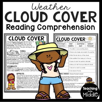 Preview of Cloud Cover Informational Text Reading Comprehension Science Worksheet Weather