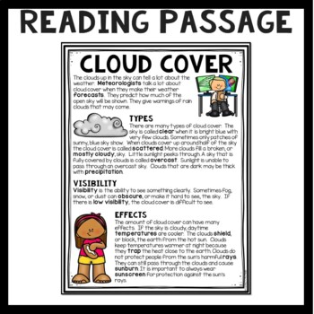 Cloud Cover Informational Text Reading Comprehension Science Worksheet ...