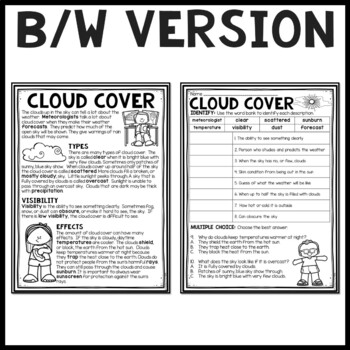 Cloud Cover Informational Text Reading Comprehension Science Worksheet ...