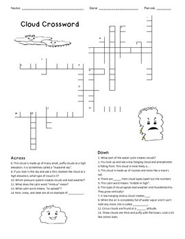 Cloud Crossword by Science with Stout TPT