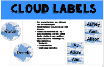 Preview of Cloud-Themed Labels (EDITABLE!!!)
