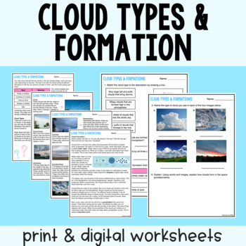 Preview of Cloud Types & Formation - Reading Comprehension Worksheets