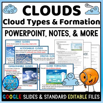 Preview of Types of Clouds PowerPoint with Student Notes, Questions, and Kahoot
