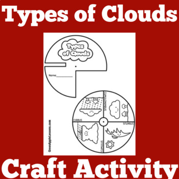 Preview of TYPES OF CLOUDS CLOUD Activity Worksheet Craft Pre K, Kindergarten WEATHER