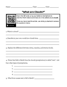 Preview of Clouds / Earth Science Webquest - NASA, Reading Comprehension 3rd thru 5th