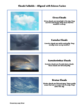 Clouds Foldable - Science Fusion Aligned by Lacey Meeks | TpT